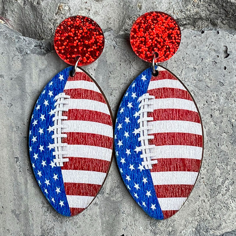 Wholesale 2 Pair/Pack Wooden Printed American Independence Day Donut Earrings
