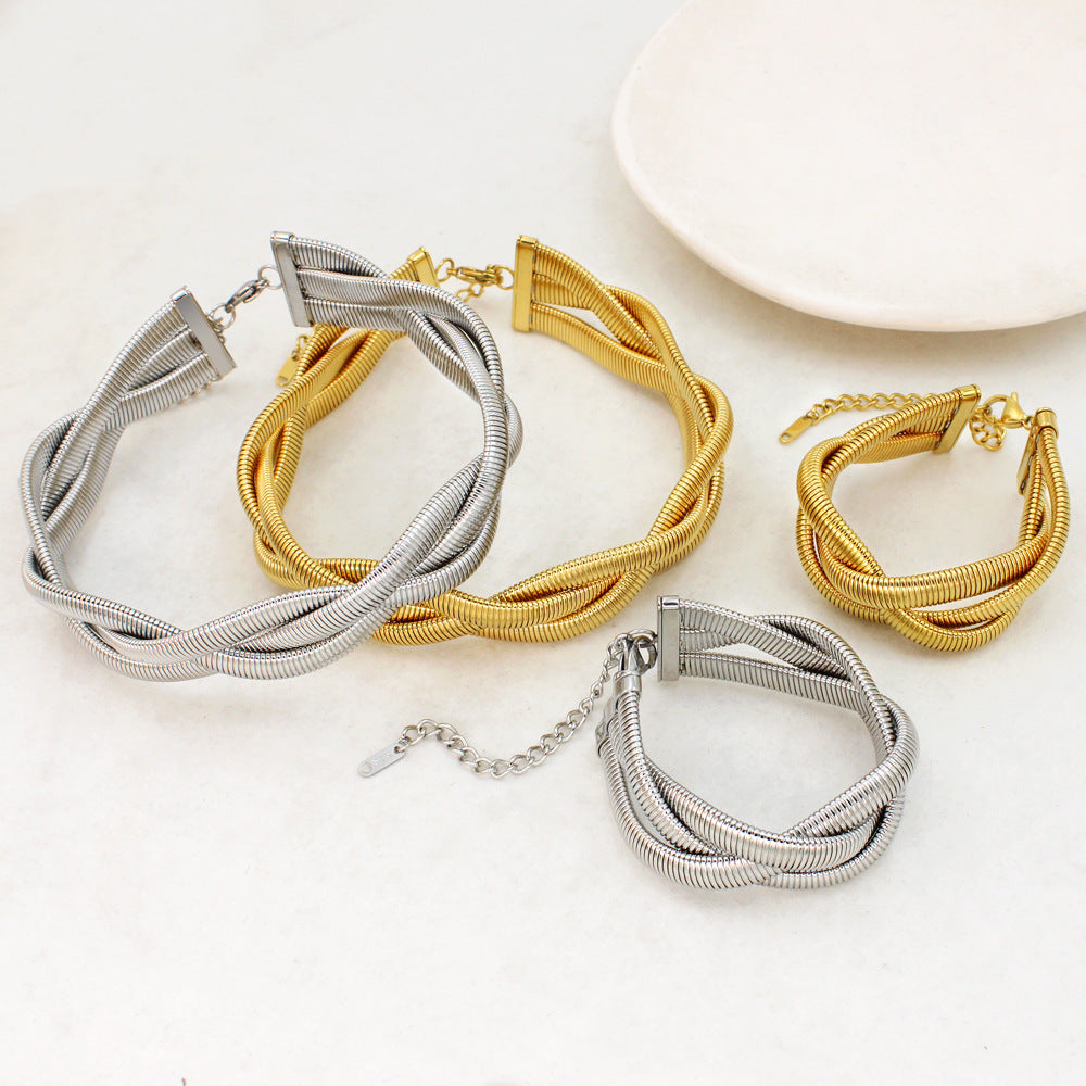 Wholesale Simple Hand-woven Three-layer Twist Titanium Steel Necklace Bracelet