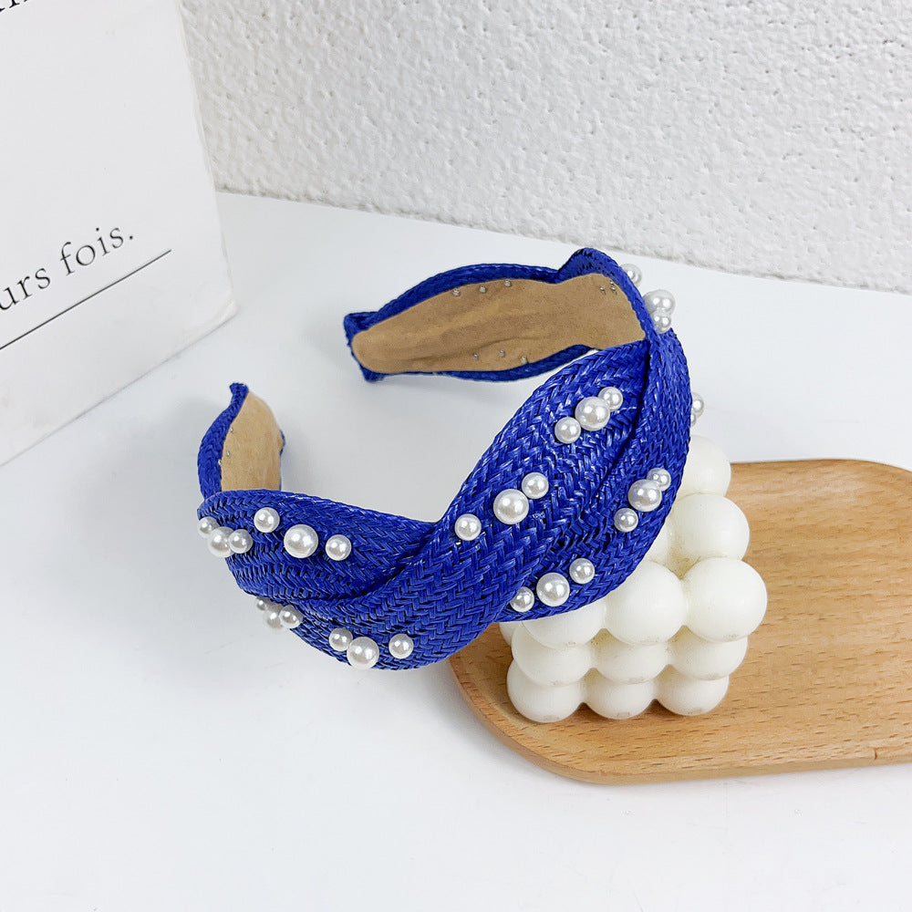 Wholesale 2023 Raffia Braided Pearl Cross Headband