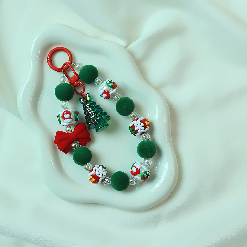 Wholesale Christmas Plush Gingerbread Man Beaded Phone Chain  Keychain Bag Charm Decorative Accessory For Holiday Gift