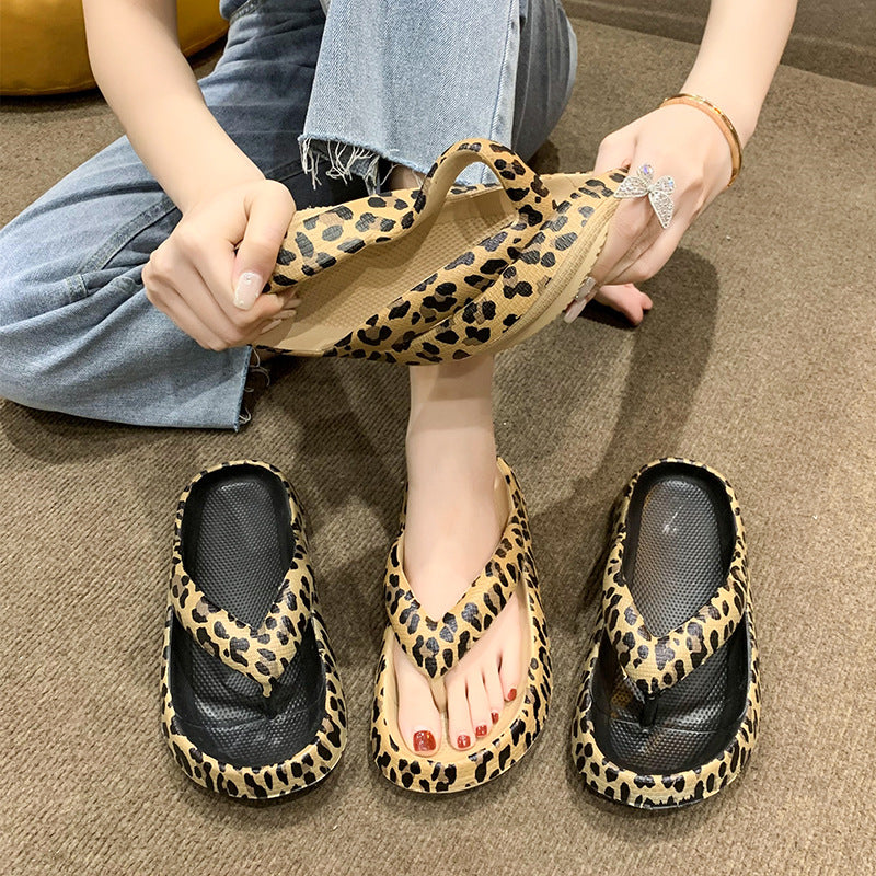 Wholesale EVA Summer New Thong Thick Sole Leopard Slippers