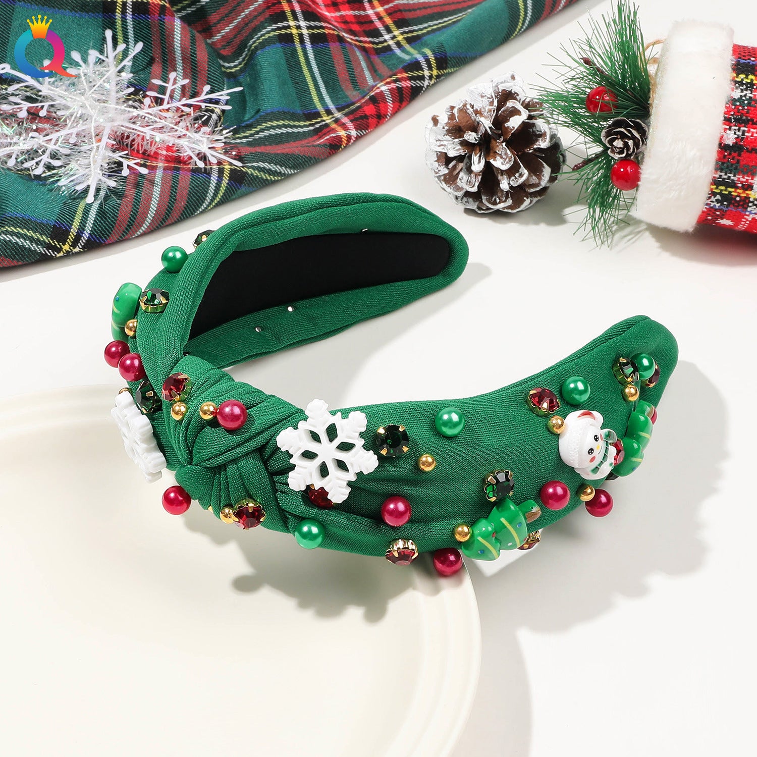 Wholesale Diamond-encrusted Knotted Christmas High Skull Top Face Wash Headband Hair Ornament