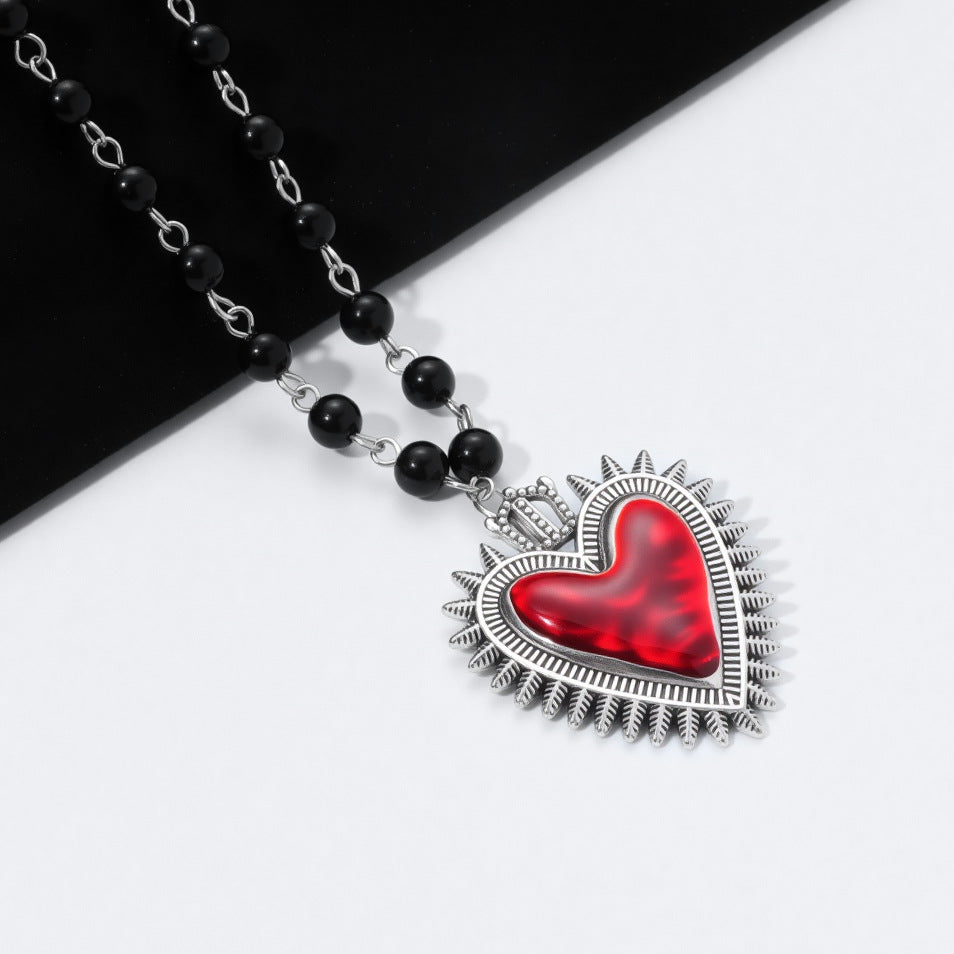Wholesale Dark punk black bead red cross multi-element necklace
