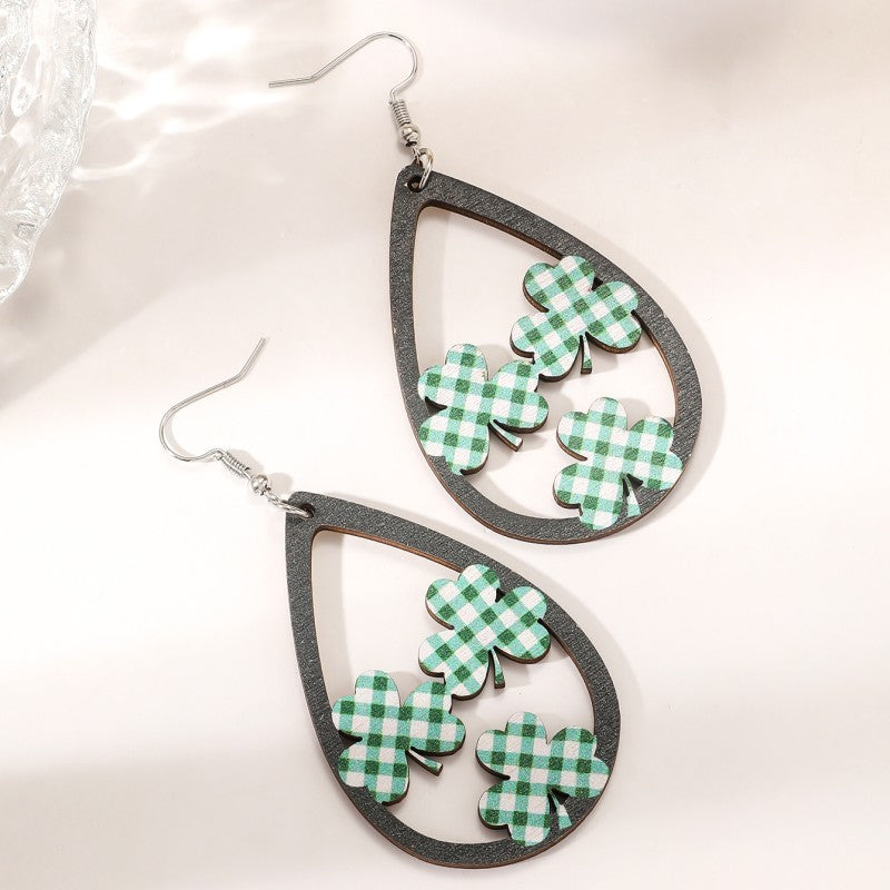 Wholesale St. Patrick's Day Heart Green Lucky Clover Earrings