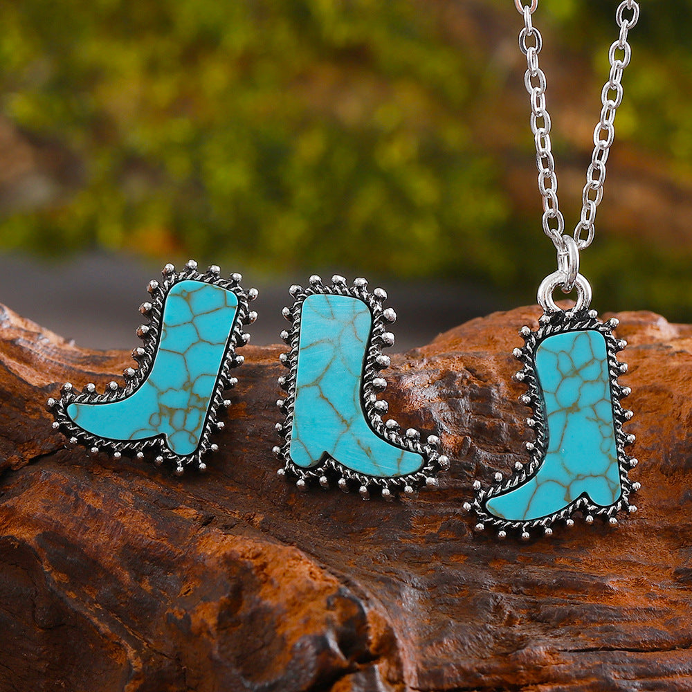 Wholesale Cactus Star Bull Head Heart Turquoise Earring Necklace Set