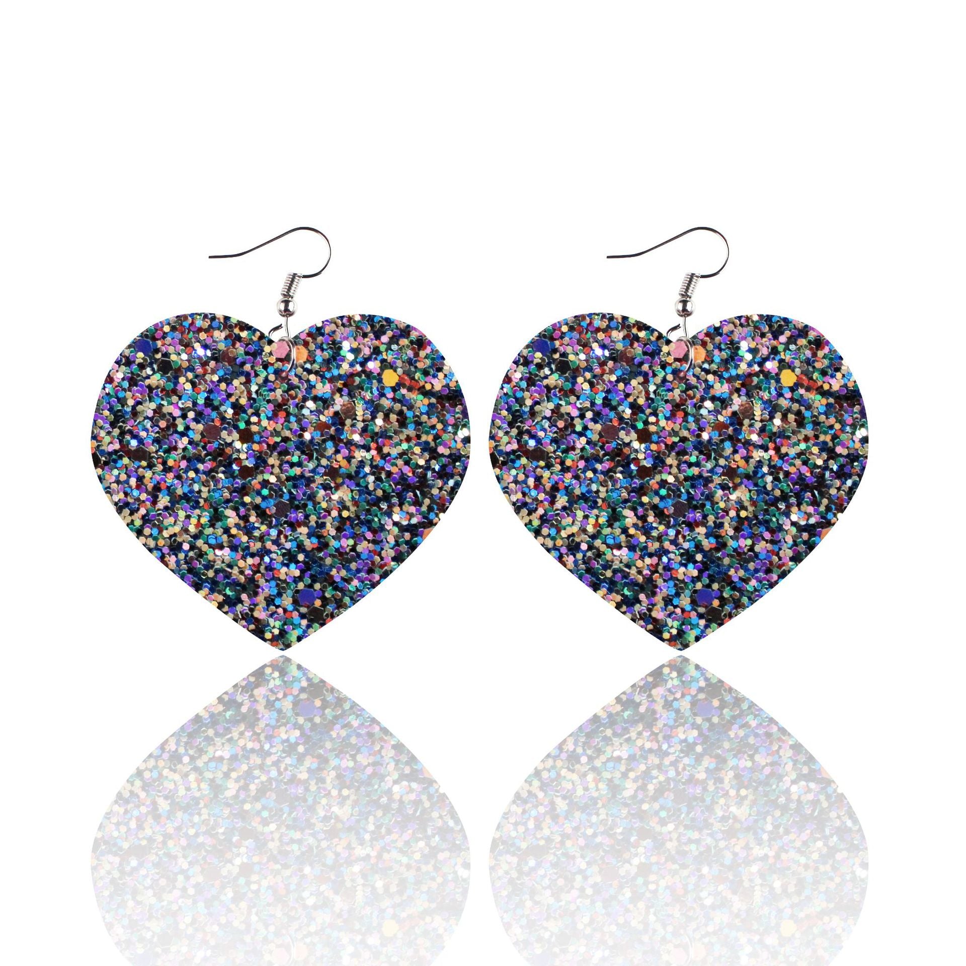 Wholesale Sequin Grain Glitter Heart Shape PU Leather Earrings