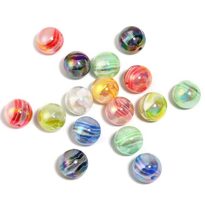 Wholesale 50pcs Imitation Marble Rock Layer Round Beads, Dual Color Striped Acrylic DIY Beads