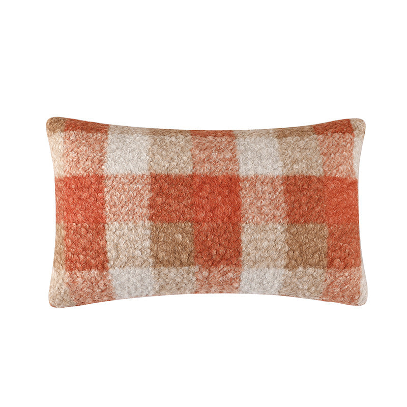 Wholesale Warm orange and brown plaid gradient wool pillow cushion cover