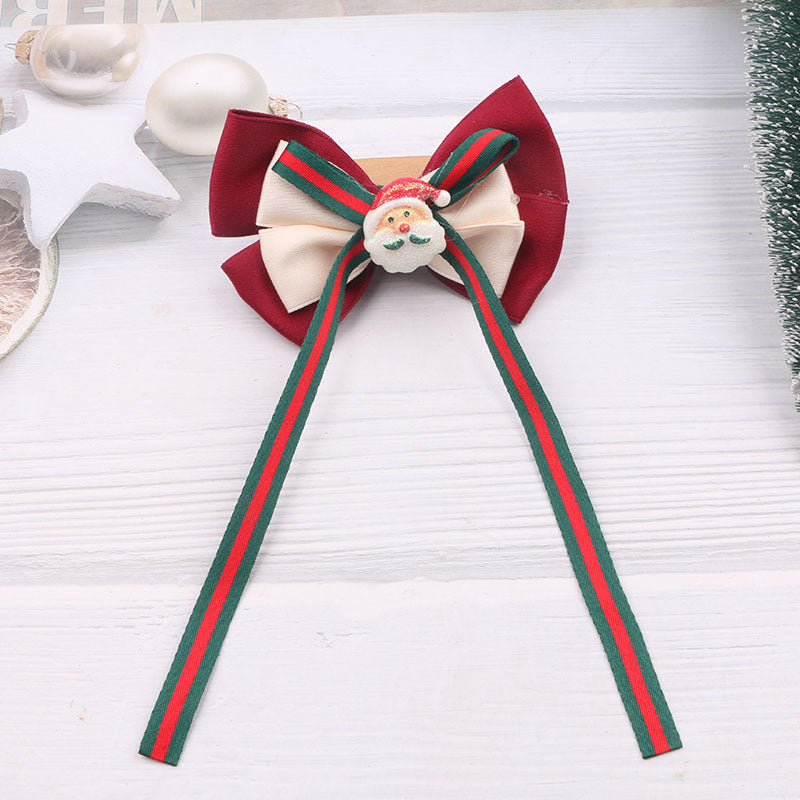 Wholesale Christmas Children's Bow Fabric Hairpins