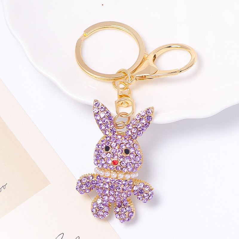 Wholesale rhinestone rabbit keychain cute cartoon design
