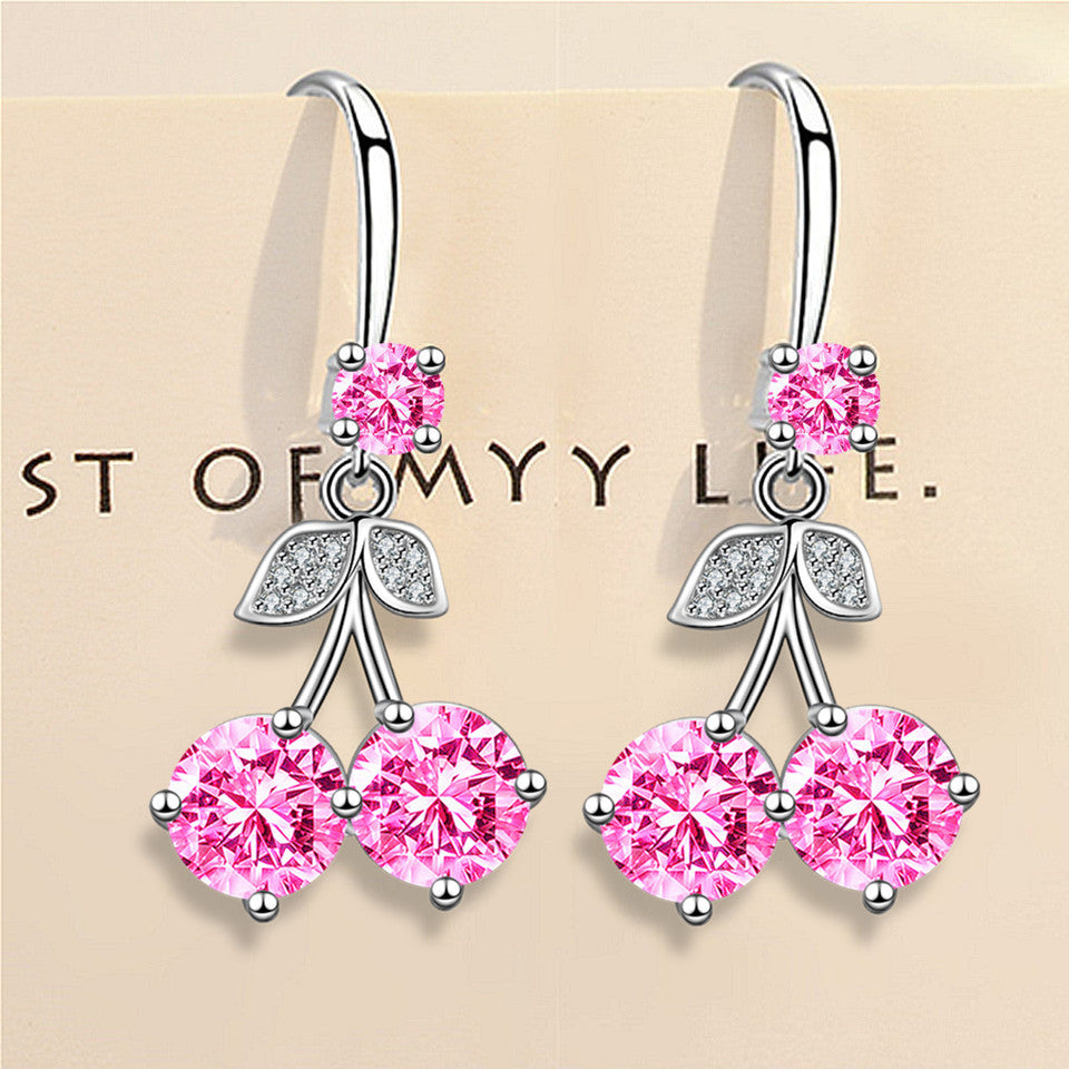 Wholesale Cherry inlaid medium length colored zircon earrings