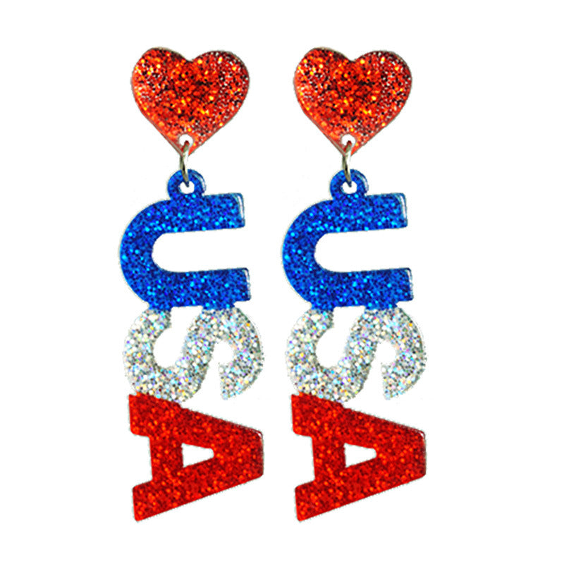 Wholesale Independence Day Shining Holiday Celebration Party American Patriotic Elements Bright Glitter Earrings