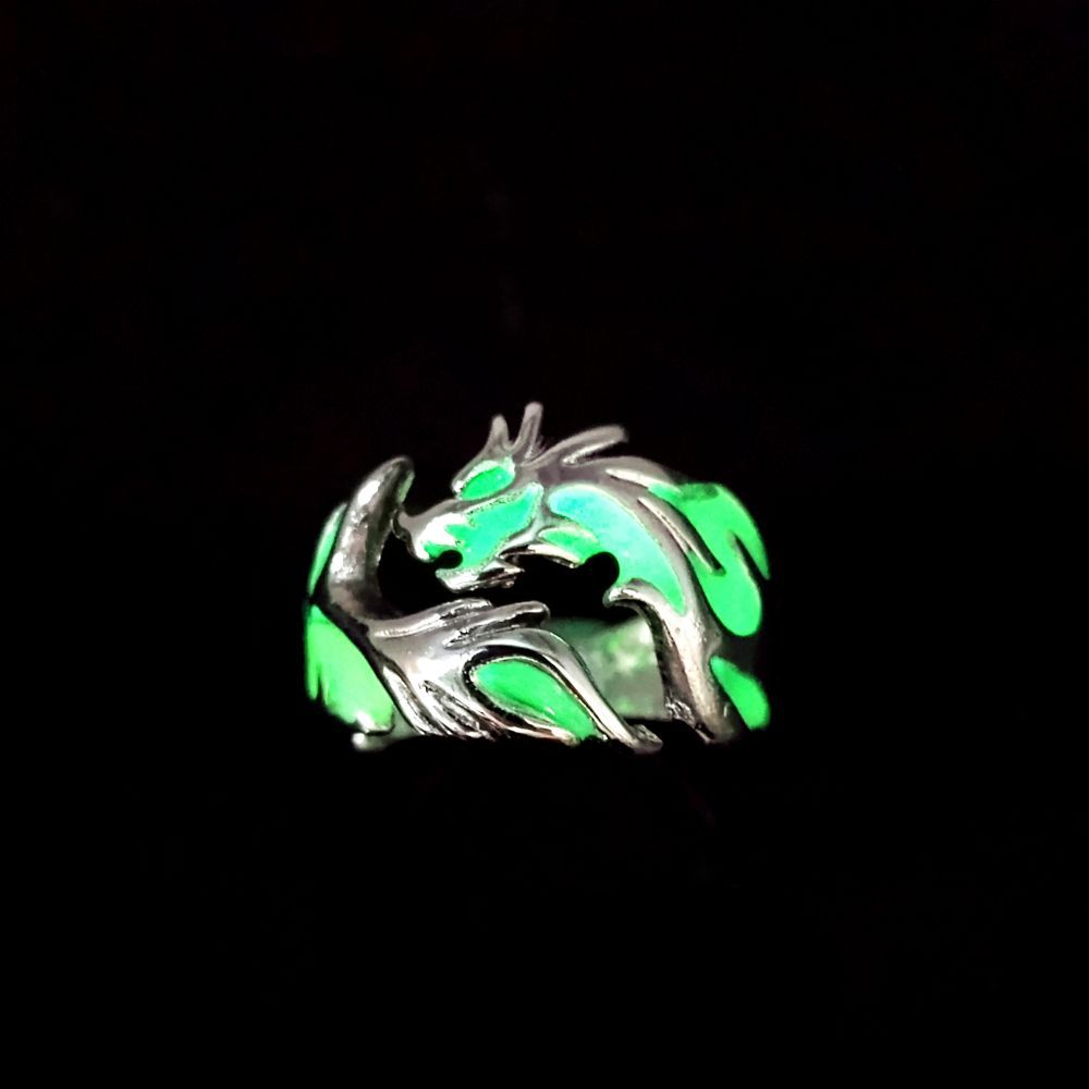 Wholesale Halloween Night Light Flying Dragon Men's Rings