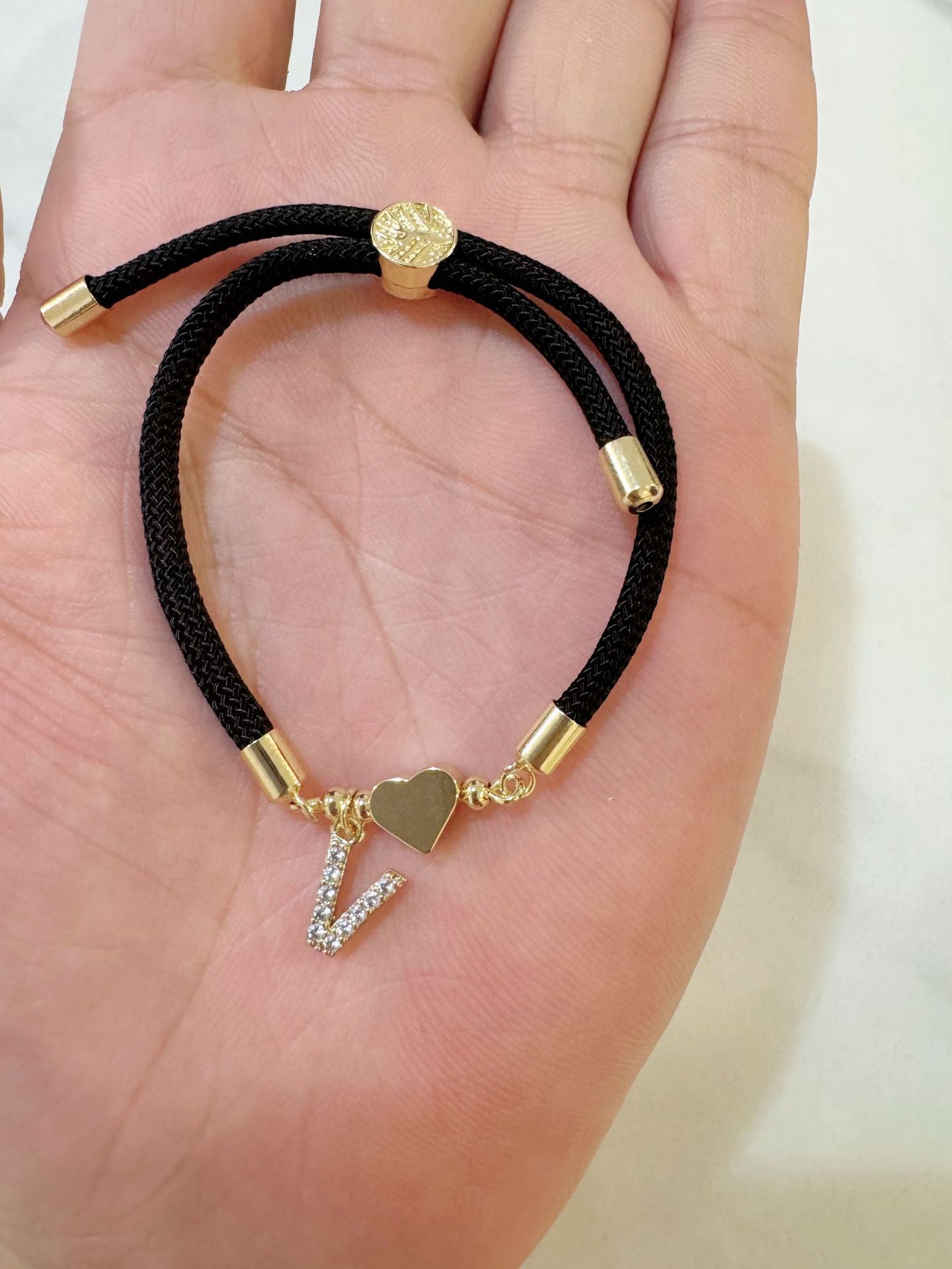 Wholesale A-Z Initial Letter Love Set Zirconia Adjustable Black Rope Bracelet