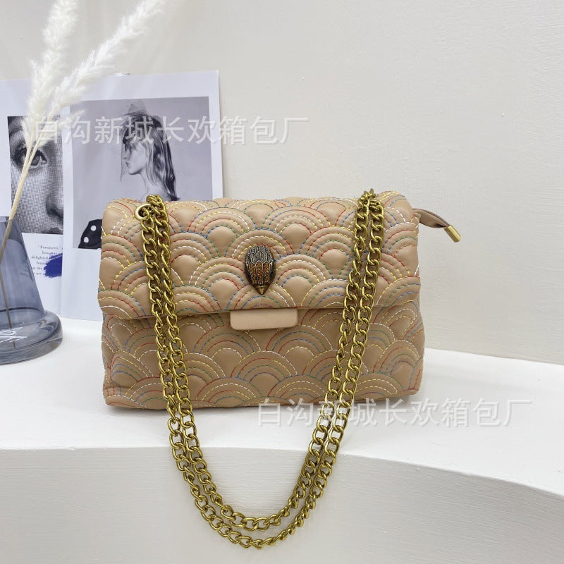 Wholesale Rainbow Embroidery Chain Shoulder Crossbody Small Square Bag