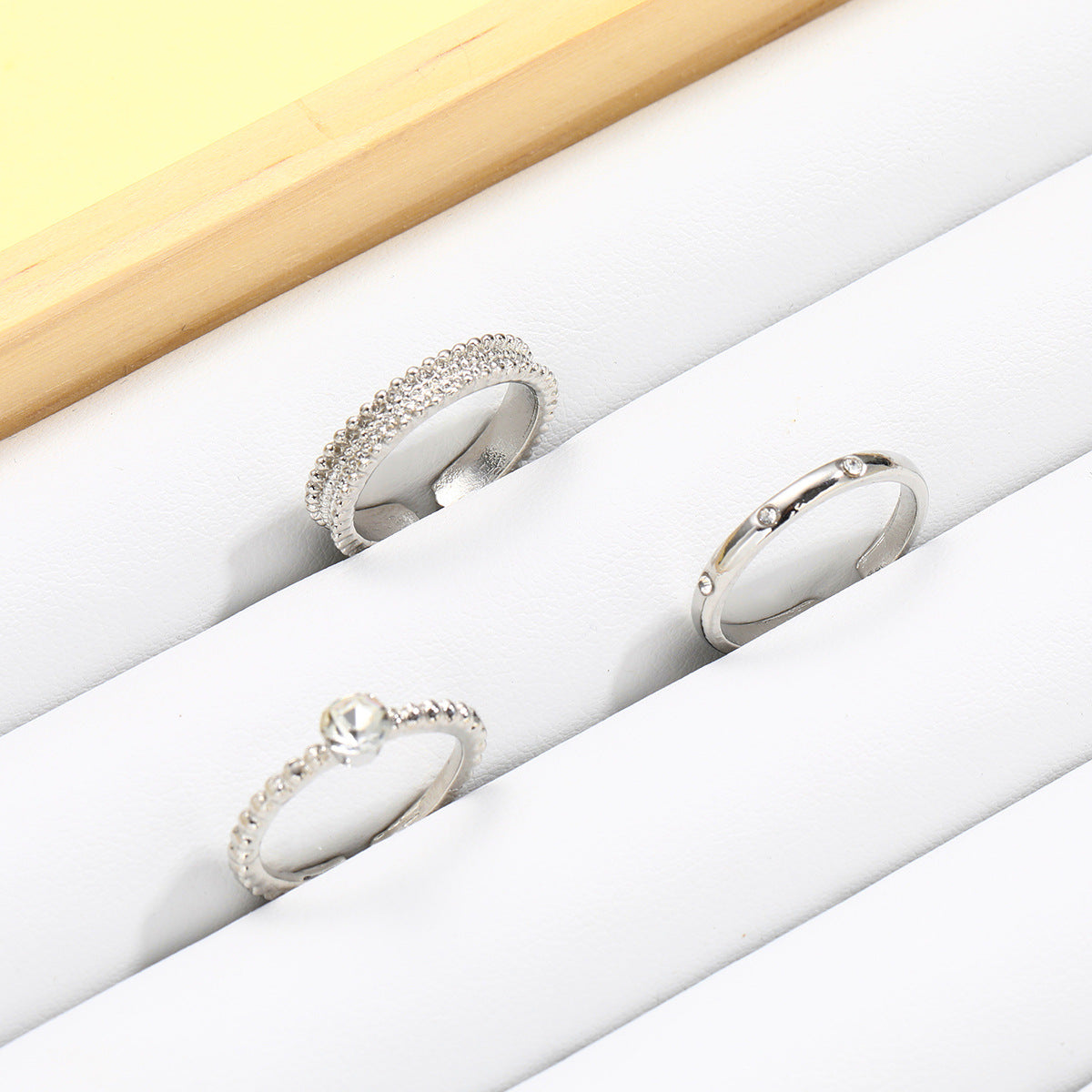 Wholesale Set of 3-piece Diamond Inlaid Open Alloy Rings