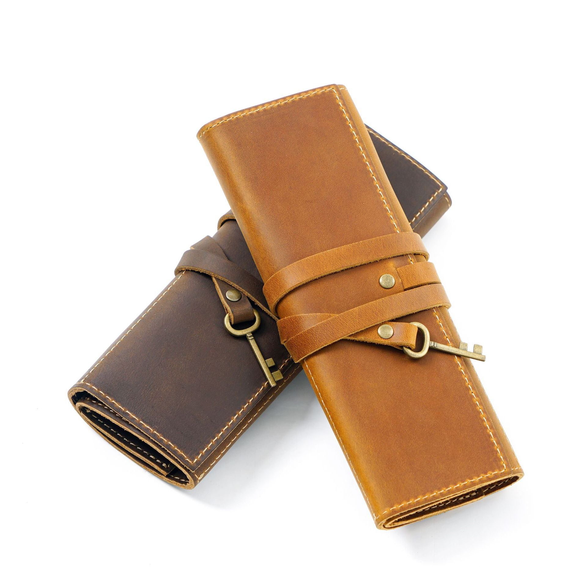 Wholesale Top layer cowhide pen curtain crazy horse leather pencil case retro pencil case