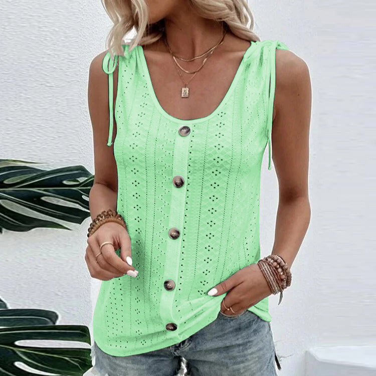 Wholesale spring and summer women's casual solid color U-collar vest T