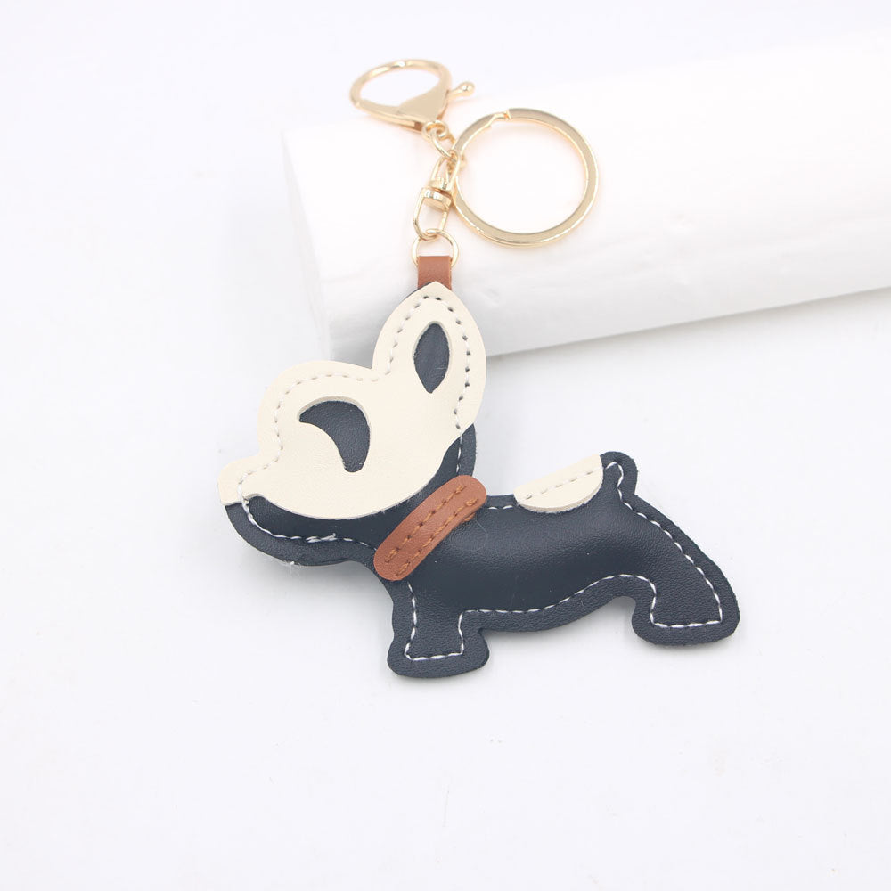 Wholesale Handmade French Bulldog Artificial Leather Keychain Bag Charm Pendant Decorative Accessory For Bags Keys Luggage