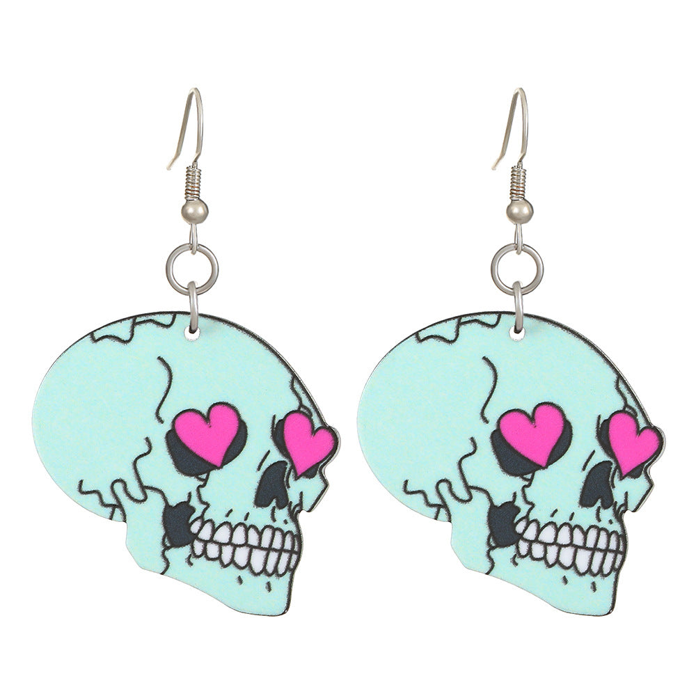 Wholesale Halloween Series Exaggerated Dark Skull Heart-shaped Fashion Creative Funny Bat Earrings