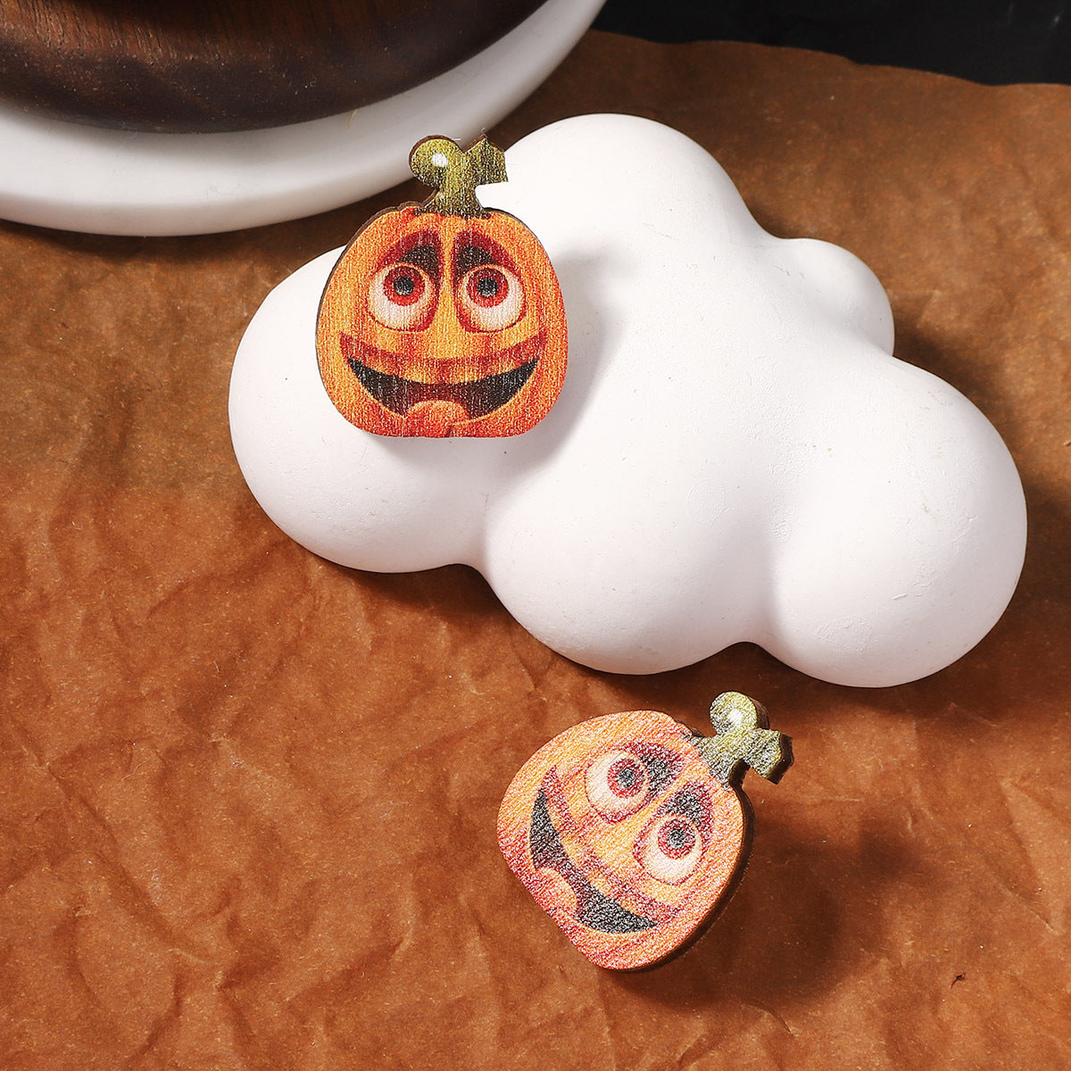 Wholesale Halloween Creative Funny Wood Printed Pumpkin Expression Pack Earrings