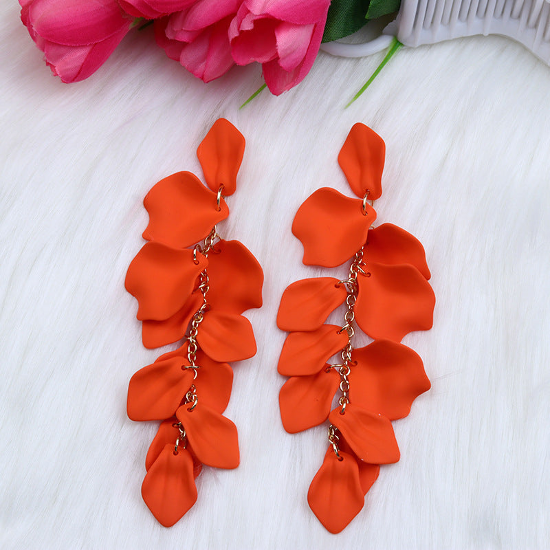 Wholesale Bohemian Style Fashion Personality Tassel Petal Candy Color Design Earrings