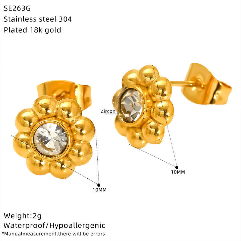 Wholesale Stainless Steel Heart Flower Hollow Zircon Bow Earrings
