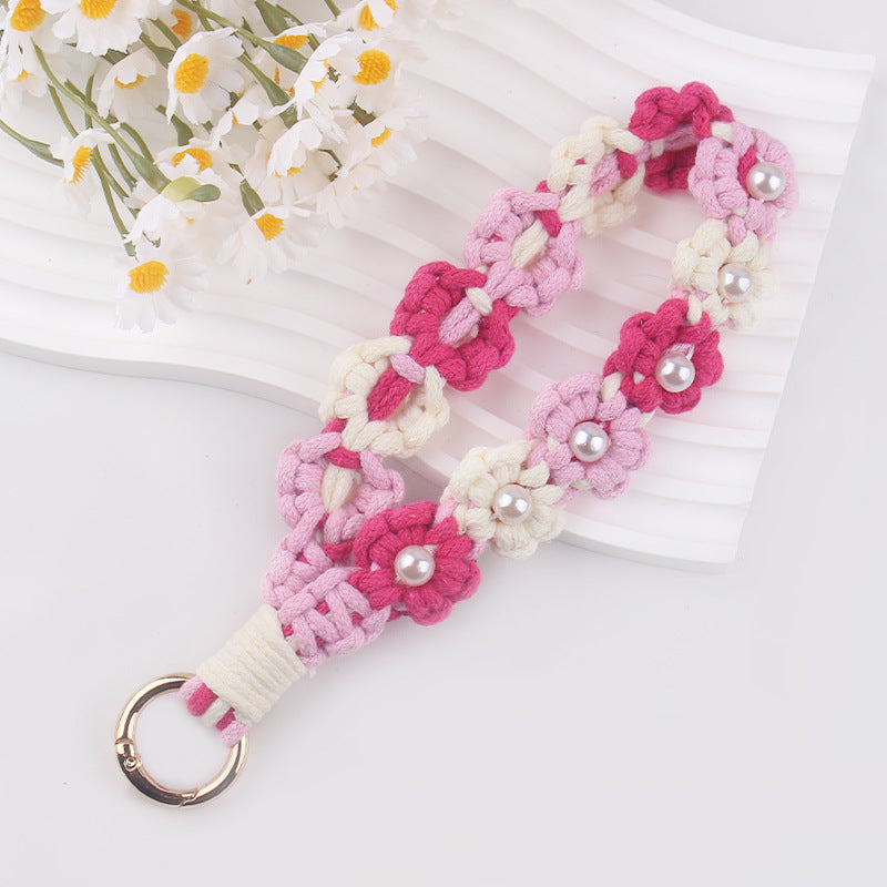 Wholesale pure hand-woven daisy pearl keychain