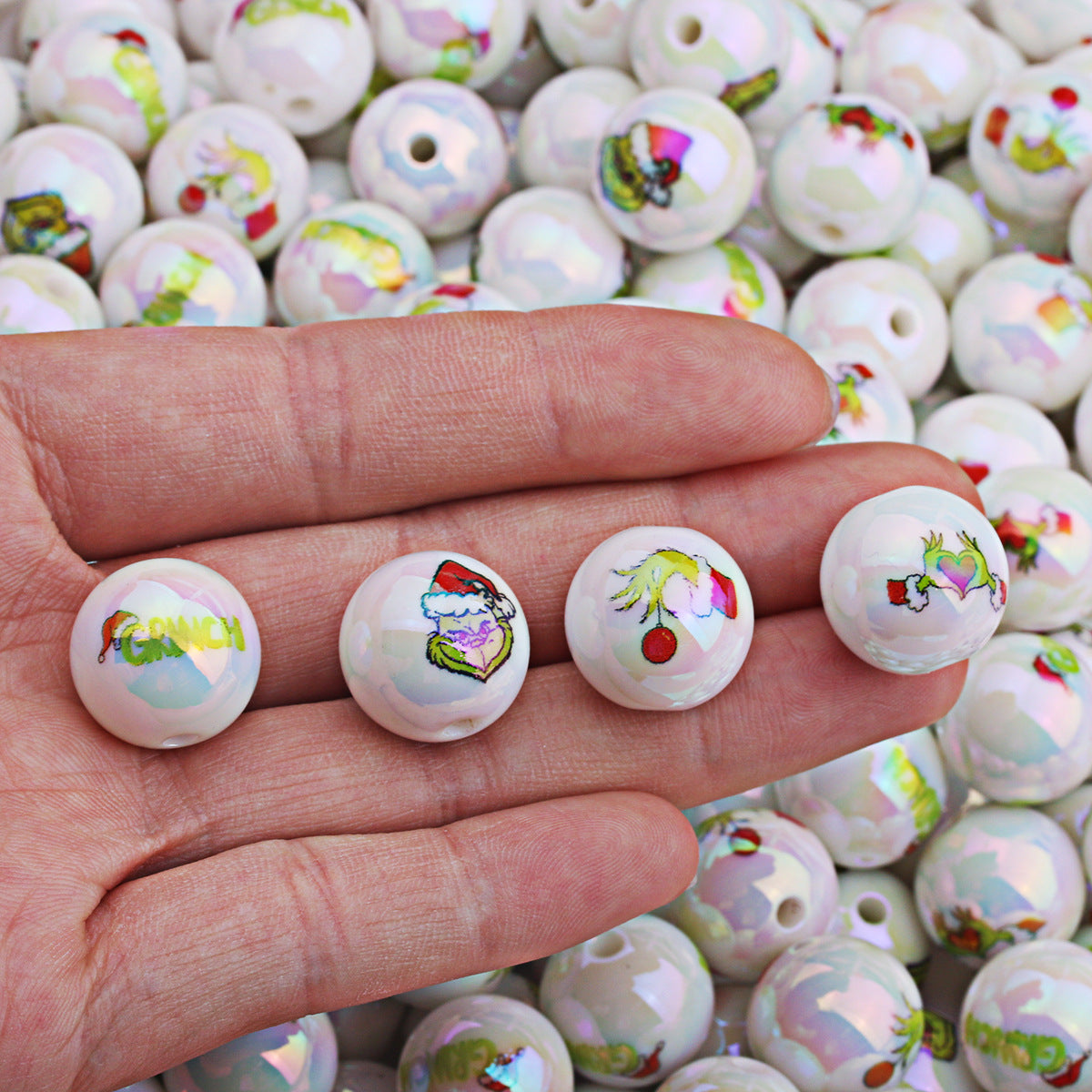 Wholesale 200pcs 16mm Color Christmas UV Plated Straight Hole Beads DIY Loose Beads