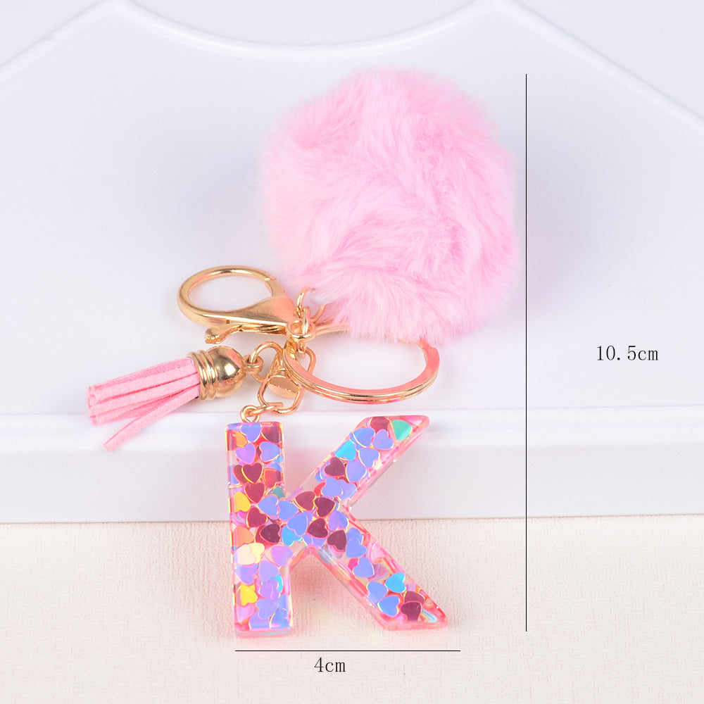 卸売人気のファーボールラブレター樹脂キーホルダー