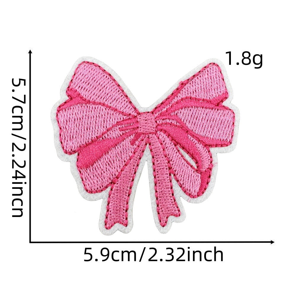 Wholesale Chic Pink Bow Embroidery Patch With Hot Melt Adhesive For Iron On Hair Accessories And Clothing Decoration