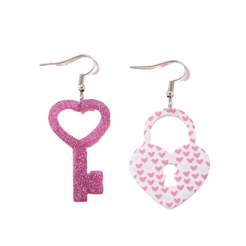 Wholesale  Valentine' s Day Acrylic  Heart-shaped Key Lock Buckle Earrings