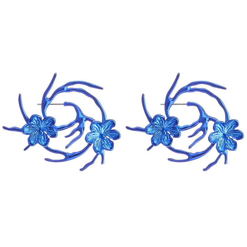 Wholesale Colorful Metal Flower Cyber Earrings