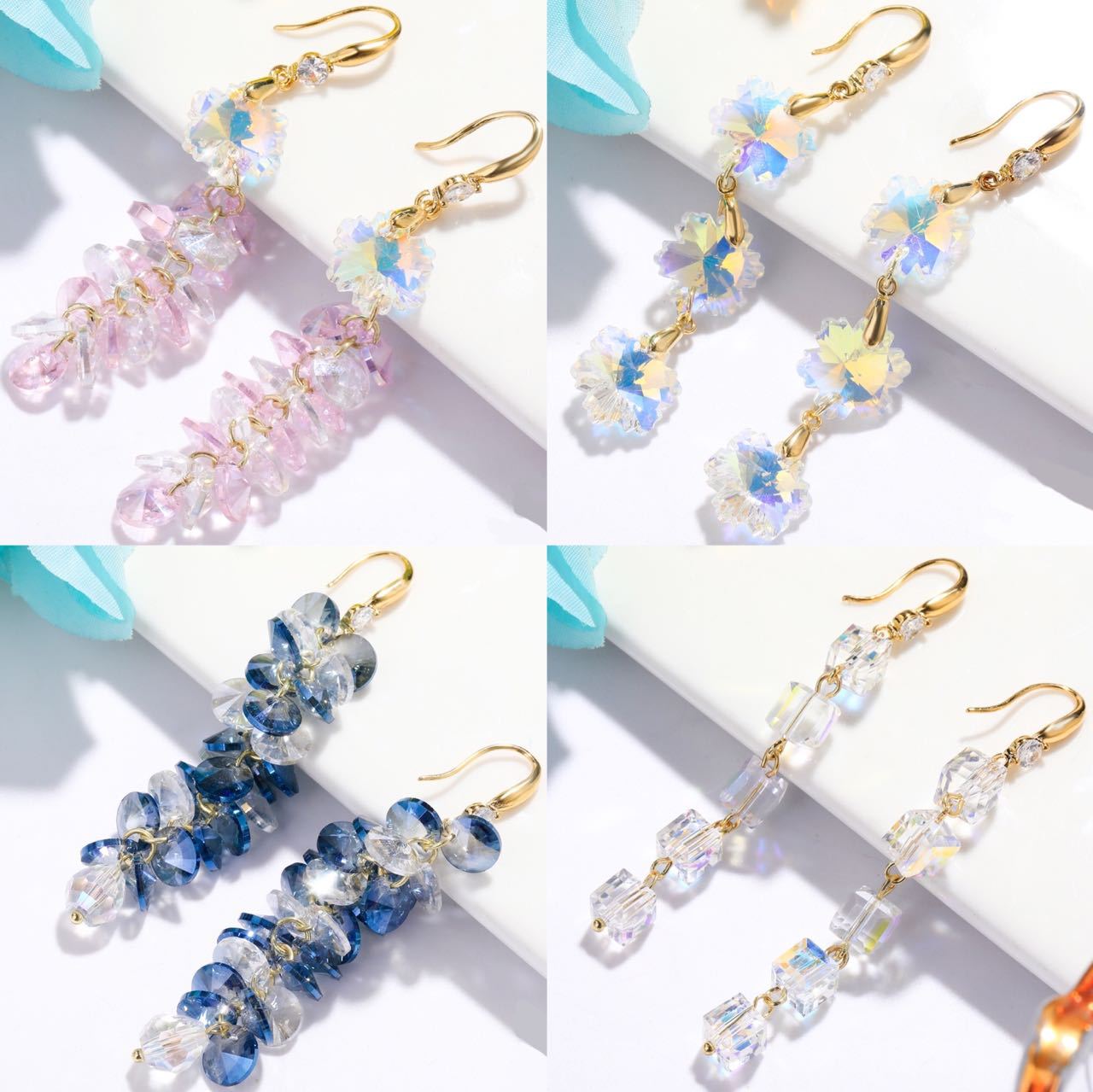 Wholesale Mother's Day Long Crystal Light Luxury High-end Colorful Crystal Water Drop Earrings