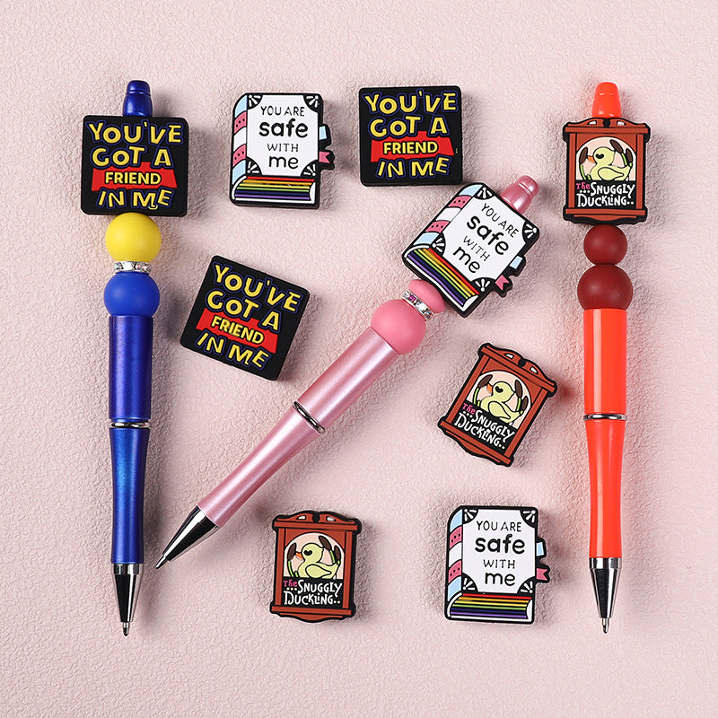 Wholesale 20pcs cartoon letter silicone beads glitter loose beads diy mobile phone chain key chain material beaded pen jewelry