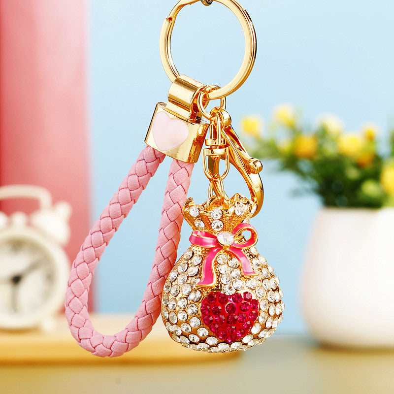 Wholesale Metal Pearl Heart Lucky Bag Keychain Cute Car Key Accessory Bag Charm For Women Gift