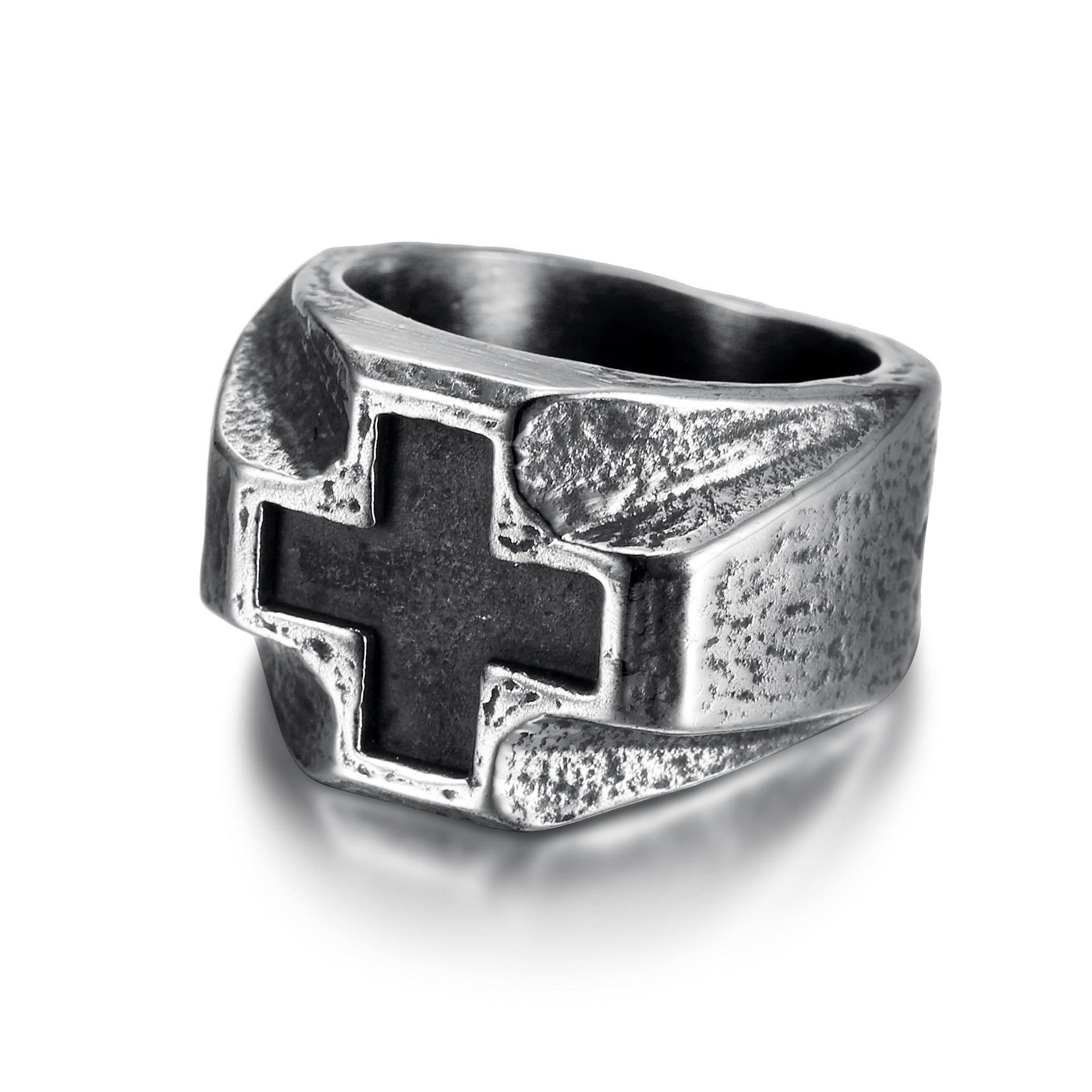 Wholesale titanium steel neutral cross retro punk silver ring
