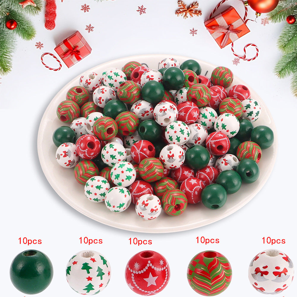 Wholesale Christmas Collection Candy Spiral Print Wooden Focal Print Silicone Beads