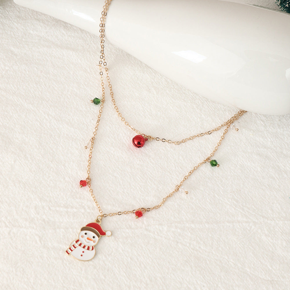 Wholesale Christmas Double Layer Snowman Oil Drop Necklace