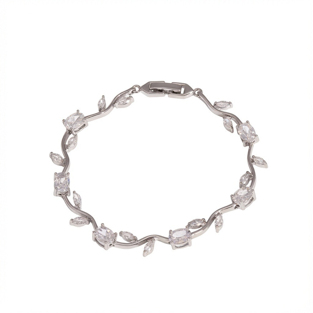 Wholesale Copper inlaid colored zircon flower branch and leaf bracelet