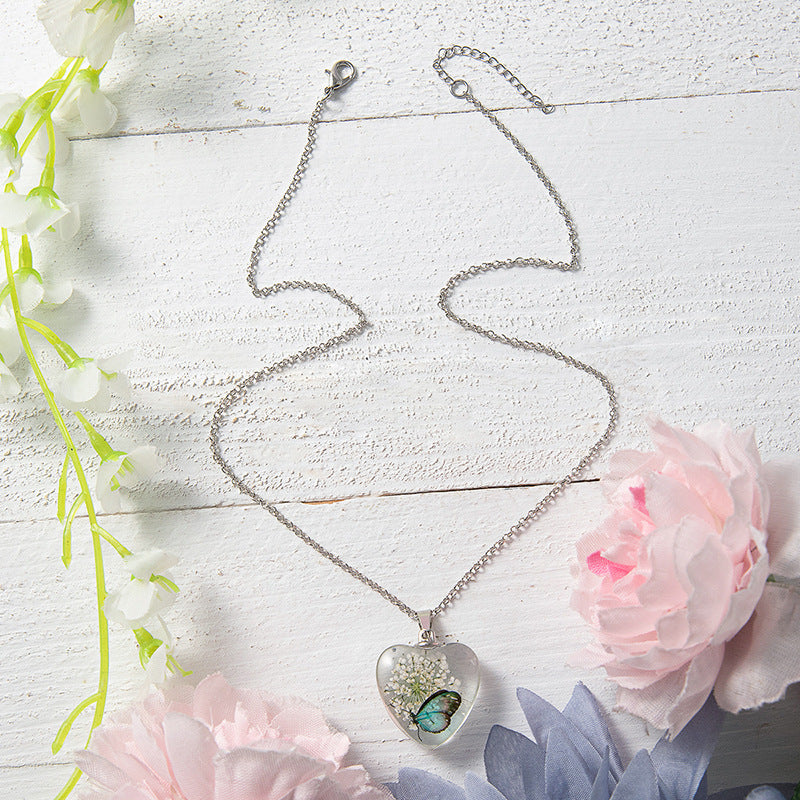 Wholesale Colorful Eternal Flower Butterfly heart necklace