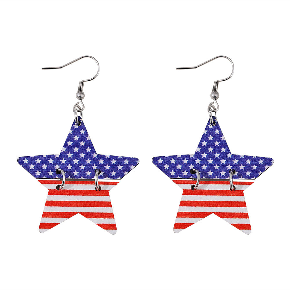 Wholesale Star Stripe Love Swimsuit Dwarfs Double Sided Wood Earrings