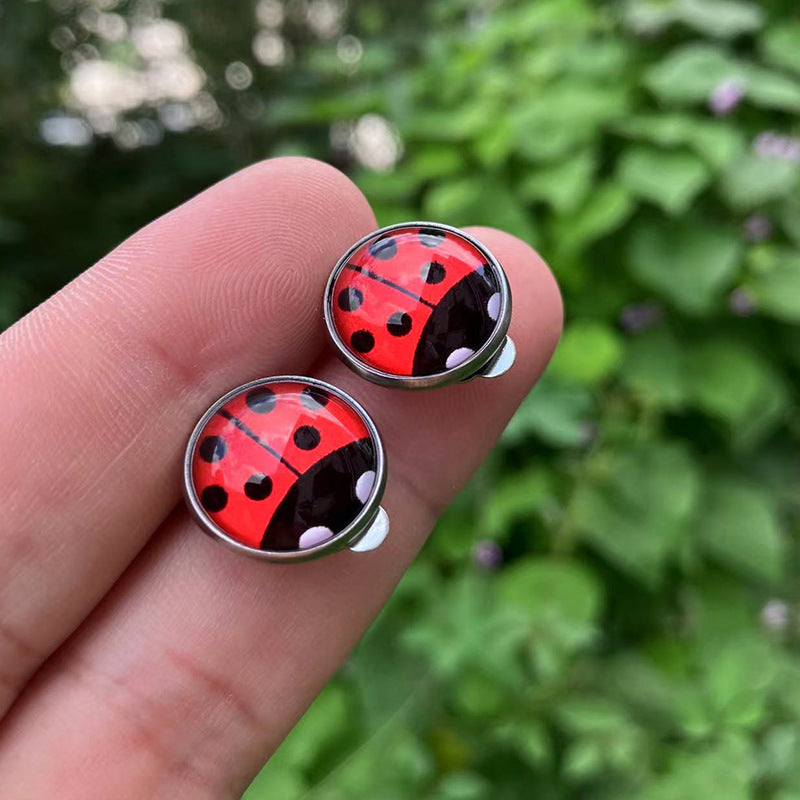 Wholesale Seven-spotted ladybug polka dot girl stainless steel ear clip