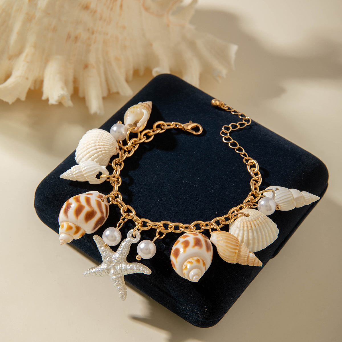 Wholesale Holiday style bohemian beaded stacking anklet starfish turtle shell pendant anklet five-piece set