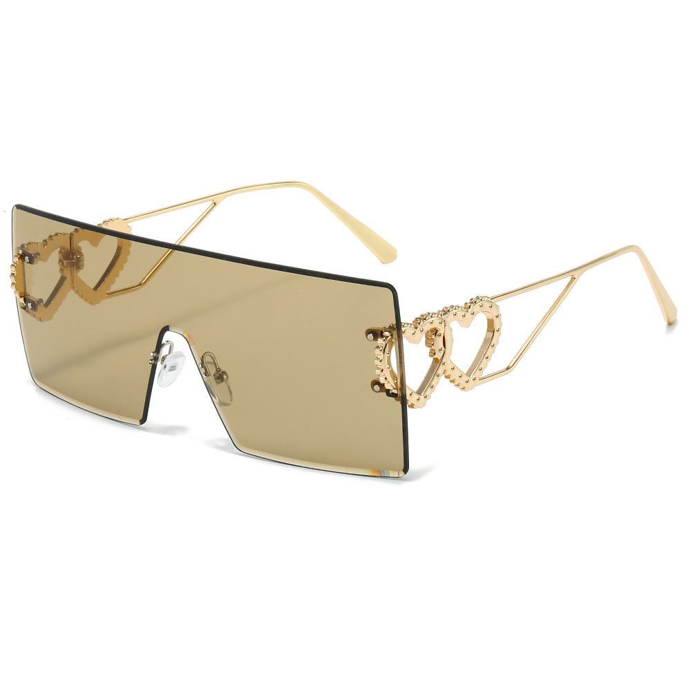 Wholesale Square Borderless Large Frame Double Heart Fashion Sunglasses