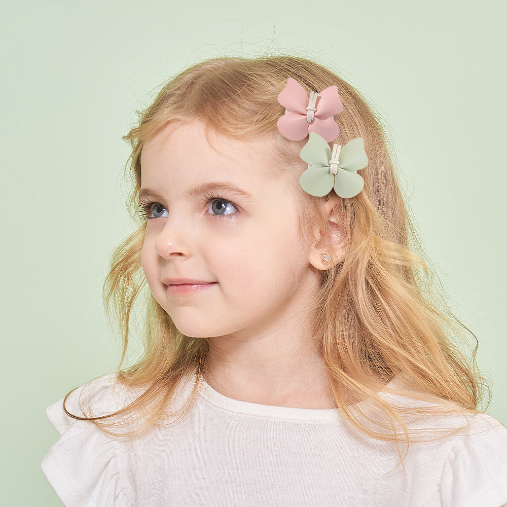 Wholesale One Pair of Children's PU Leather Butterfly Hair Clips