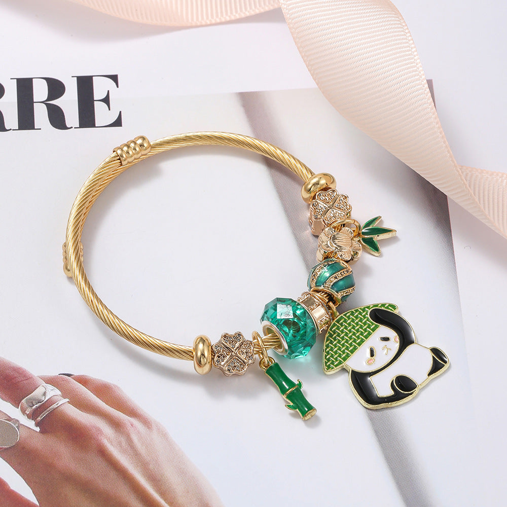 Wholesale DIY Stainless Steel Titanium Steel Panda Beads Bracelet