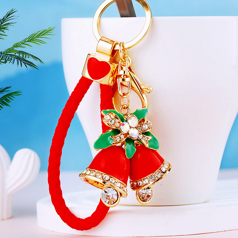 Wholesale Christmas Bell Inlaid Diamond Metal Keychain