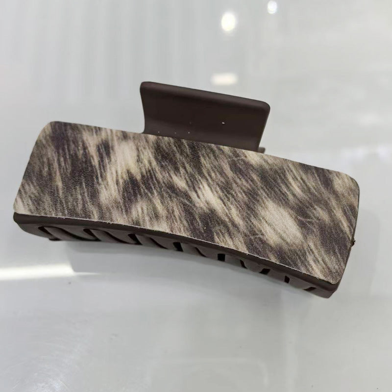 Wholesale Trendy PU Leather Square Shark Clip Hair Claw White Leopard Print Fashion Accessory Boutique Resale