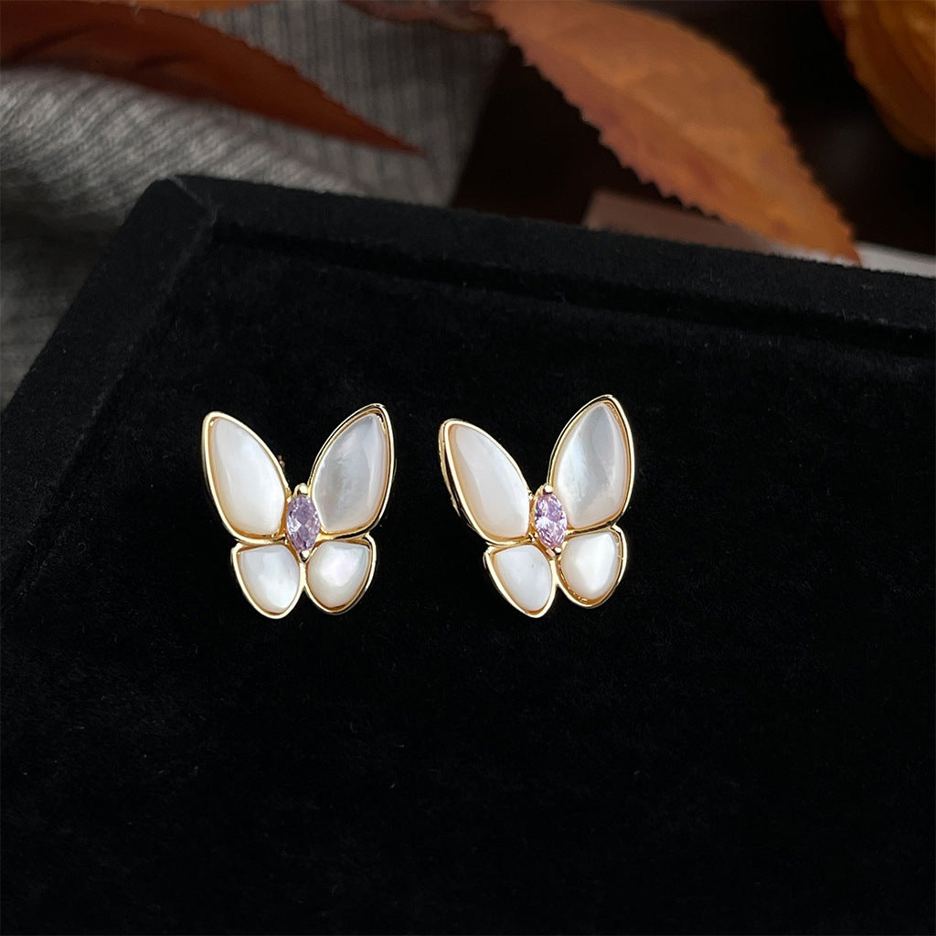 Wholesale Beimu flower shaped zircon butterfly earrings